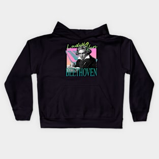 Ludwig Van Beethoven - Retro 80's Synth Wave Band Neon Aesthetic Kids Hoodie